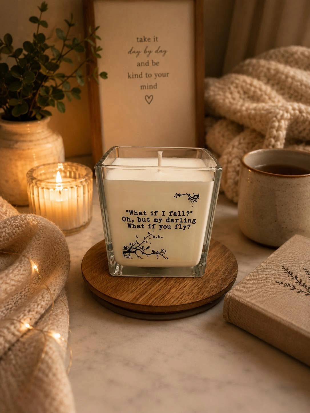 Hand poured candle with cozy ambience